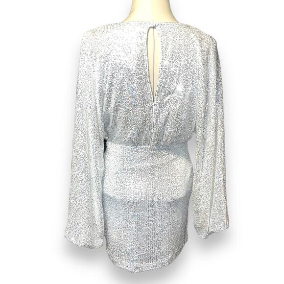 Showpo. Erine Mini Dress Long Sleeve Sequin Dress Silver 4 - Picture 9 of 12